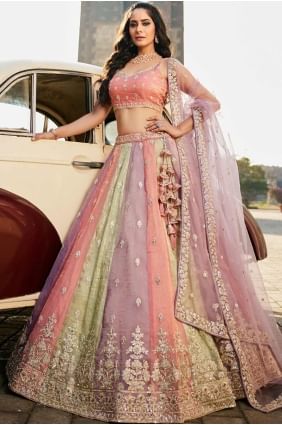 Tissu brodé de mariage Lehenga Choli en multicolore avec dupatta LC8363
