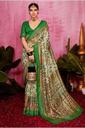 sari blanc cassé en soie tussar tissée SR28468