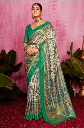 sari blanc cassé en soie tussar en tissage SR28470