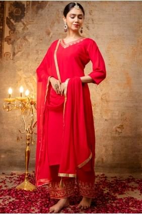 Salwar Kameez rose en soie avec broderies SK155605