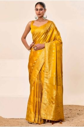 Sari en soie jaune brodé SR28555