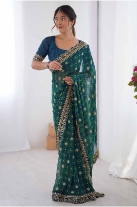 Sari Georgette Petrol en dentelle SR28557