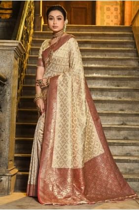 Sari brodé bleu marine en soie Banarasi SR28574