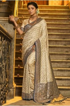 Saree bleu marine en soie Banarasi en broderie SR28575