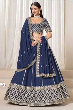 Lehenga Choli en soie artistique bleue avec broderie complexe LC8676