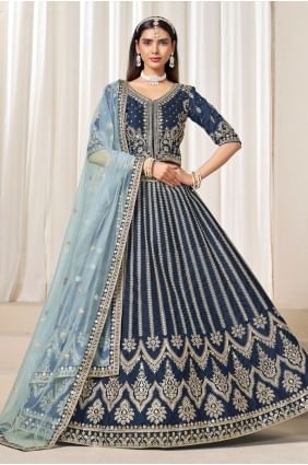 Ensemble Lehenga Choli brodé en soie bleue LC8649