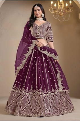 art silk wedding lehenga choli in magenta with embroidered LC8346