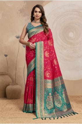 Saree en soie Banarasi en rose avec Zari SR29649