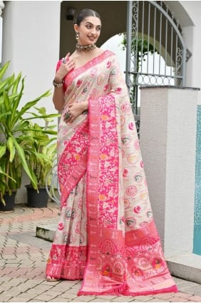 Resham, zari Banarasi Sari en soie en rose avec chemisier SR29788