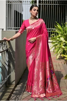 Sari en soie Banarasi rose Zari SR29641