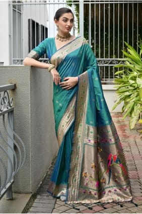 Saree en soie Banarasi bleu Rama avec Zari SR29643