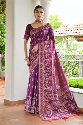 Sari en soie violette de Bangalore avec tissage SR29893