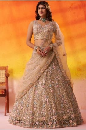 Lehenga Choli beige en filet brodé LC8856
