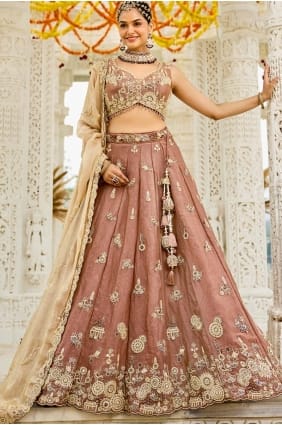 Lehenga Choli beige en satin brodé LC8726
