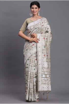 Sari beige en lin tissé SR29005