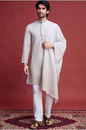 Miroir Beige Hommes Kurta en rayonne KURR395