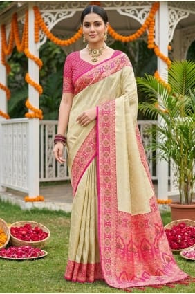 Jacquard Saree in Beige with Weaving SR29995