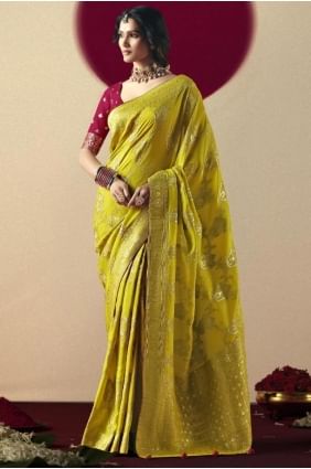 Sari tissé jaune à Bemberg SR28861