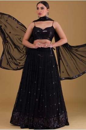 Lehenga Choli noir brodé en georgette LC8462