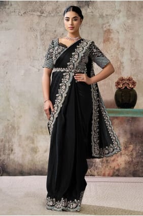 Sari en crêpe avec main noire SR29805