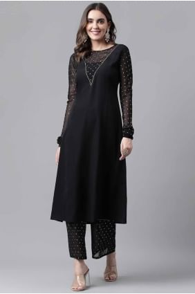 Kurti noir en crêpe avec uni KTI2659