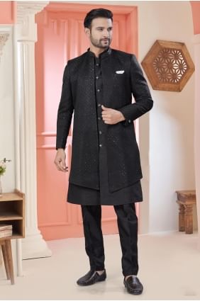noir homme kurta en soie d’art brodée KURR432