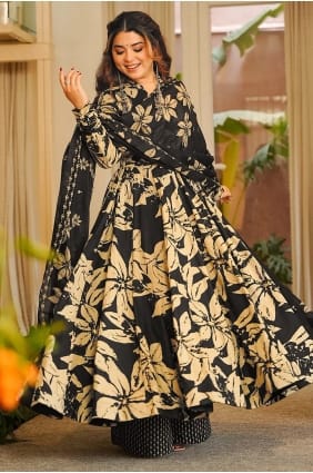 Ensemble palazzo en mousseline imprimée noire PZ4449