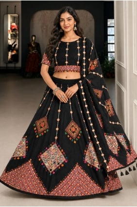 Lehenga Choli imprimé en coton noir LC9263