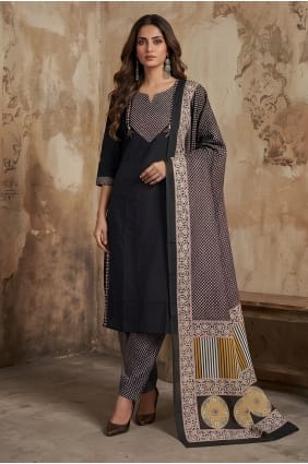 Salwar Kameez imprimé en coton noir SK159105