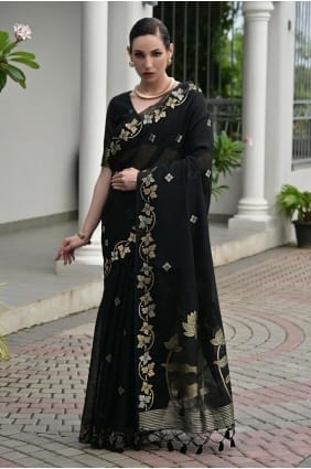 Sari en lin noir zari SR29600
