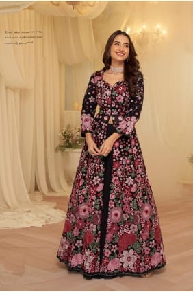 Ensemble sharara en georgette à sequins noirs AS4187