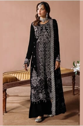 Ensemble palazzo en velours noir orné de zari, idéal pour l'Aïd PZ4292