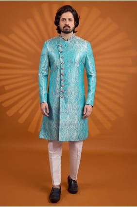 Banarsi jacquard Bleu Indo Western Kurti en KURR293