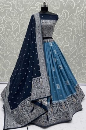 Lehenga choli brodé en georgette bleue avec dupatta LC8673