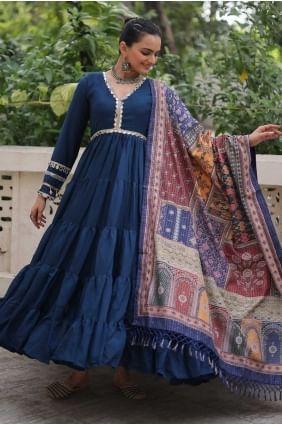 Robe en dentelle bleue soie GW1186