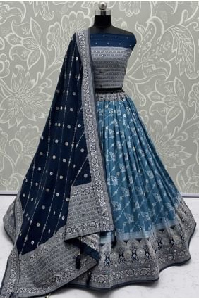 Lehenga Choli en georgette bleue avec broderie élégante LC8664