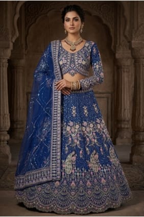 Lehenga Choli à sequins bleus en résille LC9081
