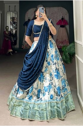 Blue Party Lehenga Choli en Soie Tissée LC8303