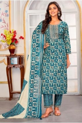 Salwar Kameez bleu imprimé en rayonne avec dupatta SK156134