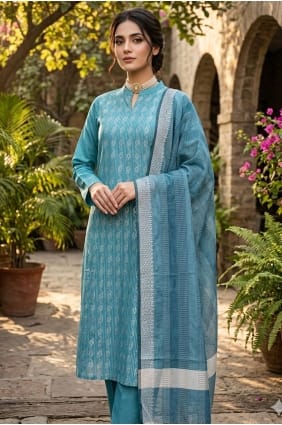 Salwar Kameez en coton imprimé bleu SK15895