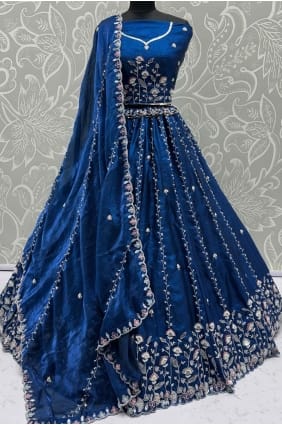 Lehenga Choli en satin avec broderie bleue LC8738