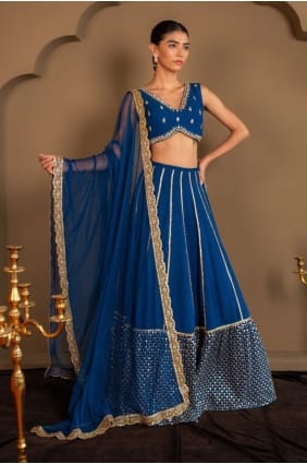 Lehenga Choli bleu en fausse georgette à sequins LC8996