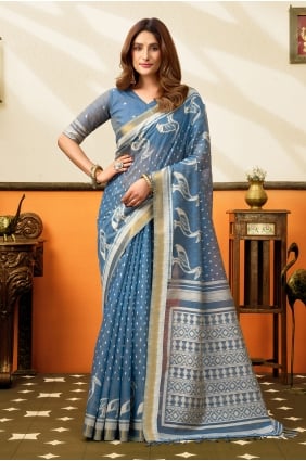 Sari en coton tissé gris SR30323