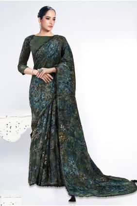 Brasso Saree brodé en vert SR28958