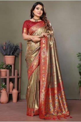 Tissage marron Sarari en soie Banarasi SR28299