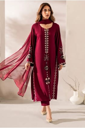Salwar Kameez bordeaux avec Chanderi brodé SK15853