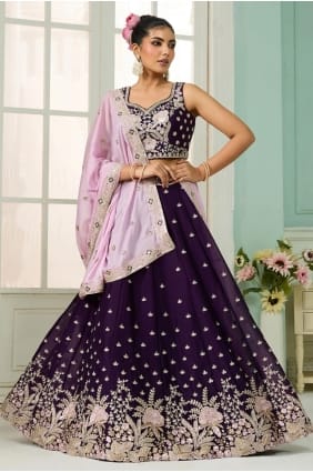 Lehenga Choli à sequins en georgette bordeaux LC8767