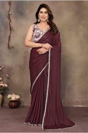 Sari en georgette imprimée avec miroir bordeaux SR30072