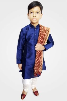 kurta garçon en soie art bleu marine BYU0003
