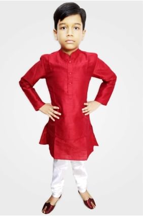 kurta garçon en soie art rouge BYU0004